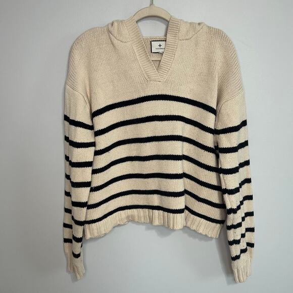 Tuckernuck Sandstone And Black Striped Bretagne Hooded Sweater Women’s Size XL - Picture 4 of 8